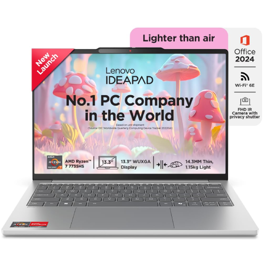 Lenovo IdeaPad Slim 5 Ryzen 7 7735HS (16GB RAM/512GB SSD/Integrated AMD Radeon 680M Graphics/WUXGA IPS Display/13.3" (33.7cm)/Windows 11/Office Home 2024/Backlit KB/Grey/1.15Kg)